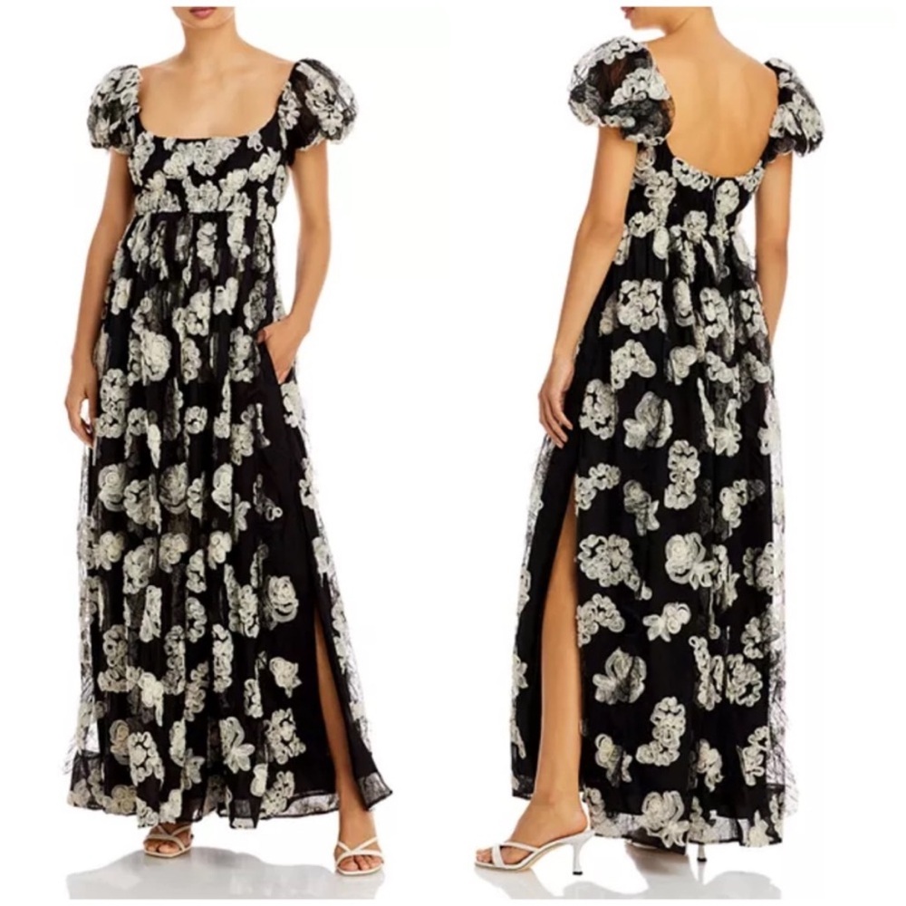 Rebecca Taylor sz 4 Ribbon Lace Dress Floral Black White - Picture 2 of 14